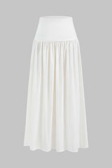 Solid Ruched Midi Skirt
