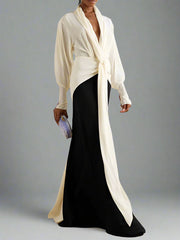 two-tone knotted drape gown – Slven