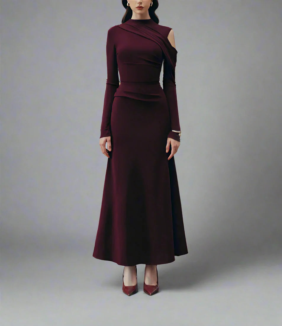 one-sleeve draped satin dress with cut-out shoulder - Magena