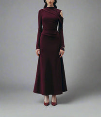 one-sleeve draped satin dress with cut-out shoulder - Magena
