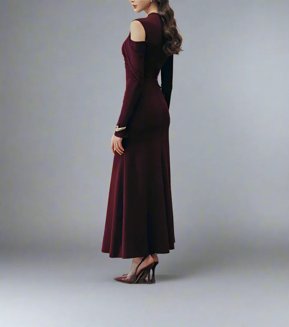 one-sleeve draped satin dress with cut-out shoulder - Magena