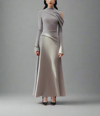 one-sleeve draped satin dress with cut-out shoulder - Magena
