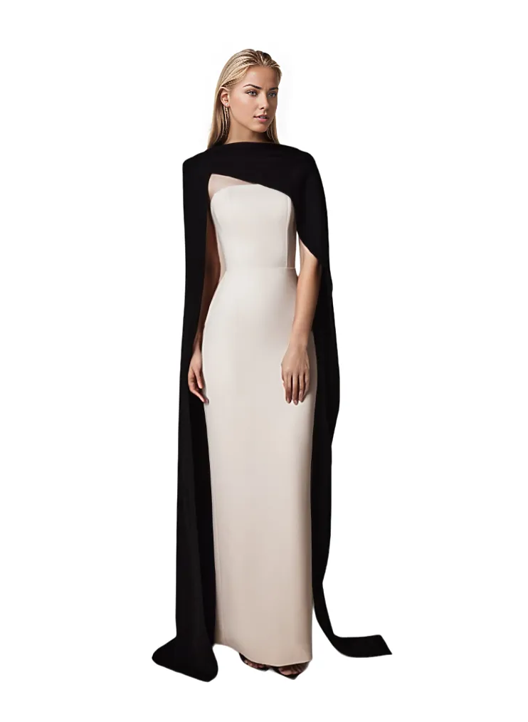 Strapless column gown with contrast cape – Ranen