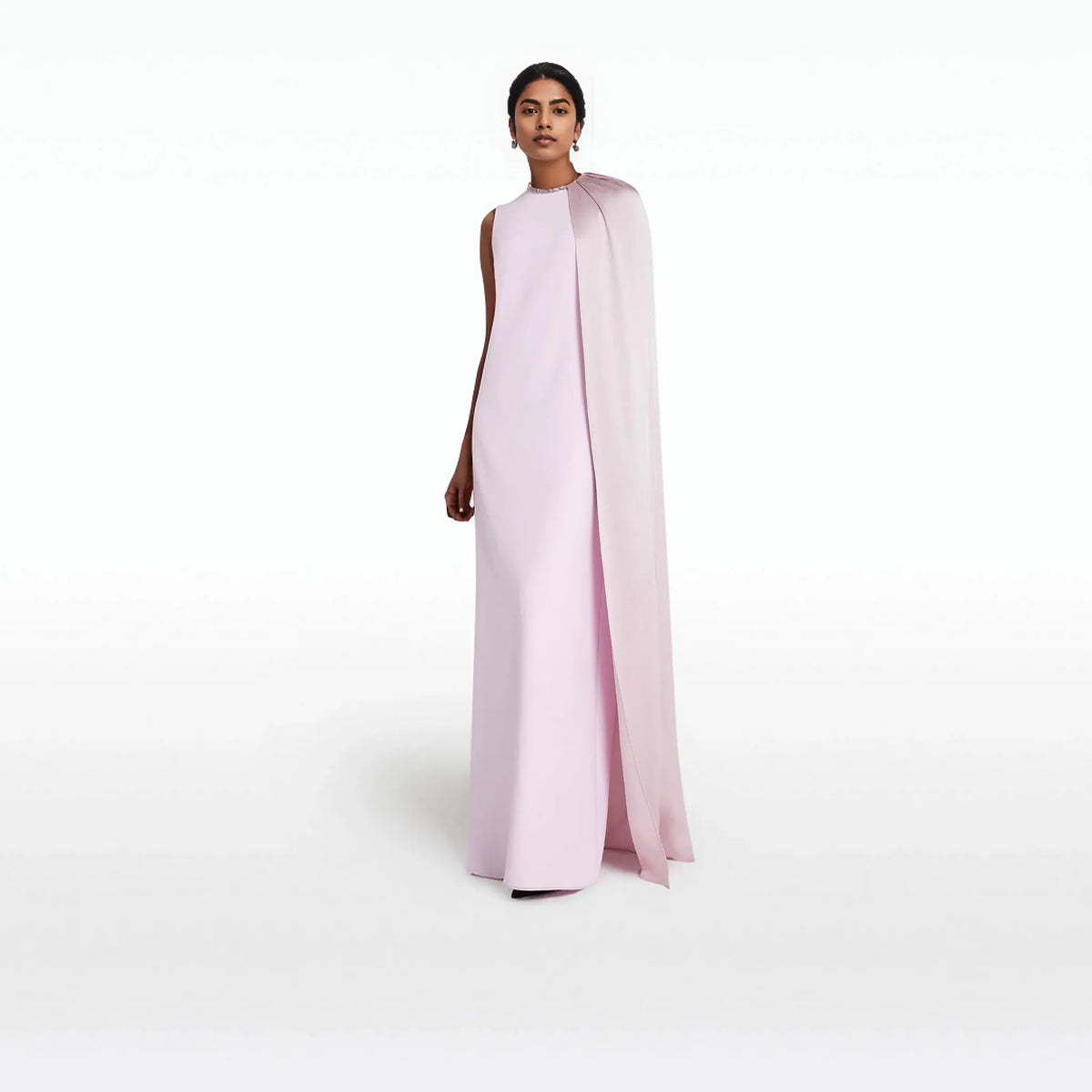 Sleeveless column gown with cascading side cape – Neiven