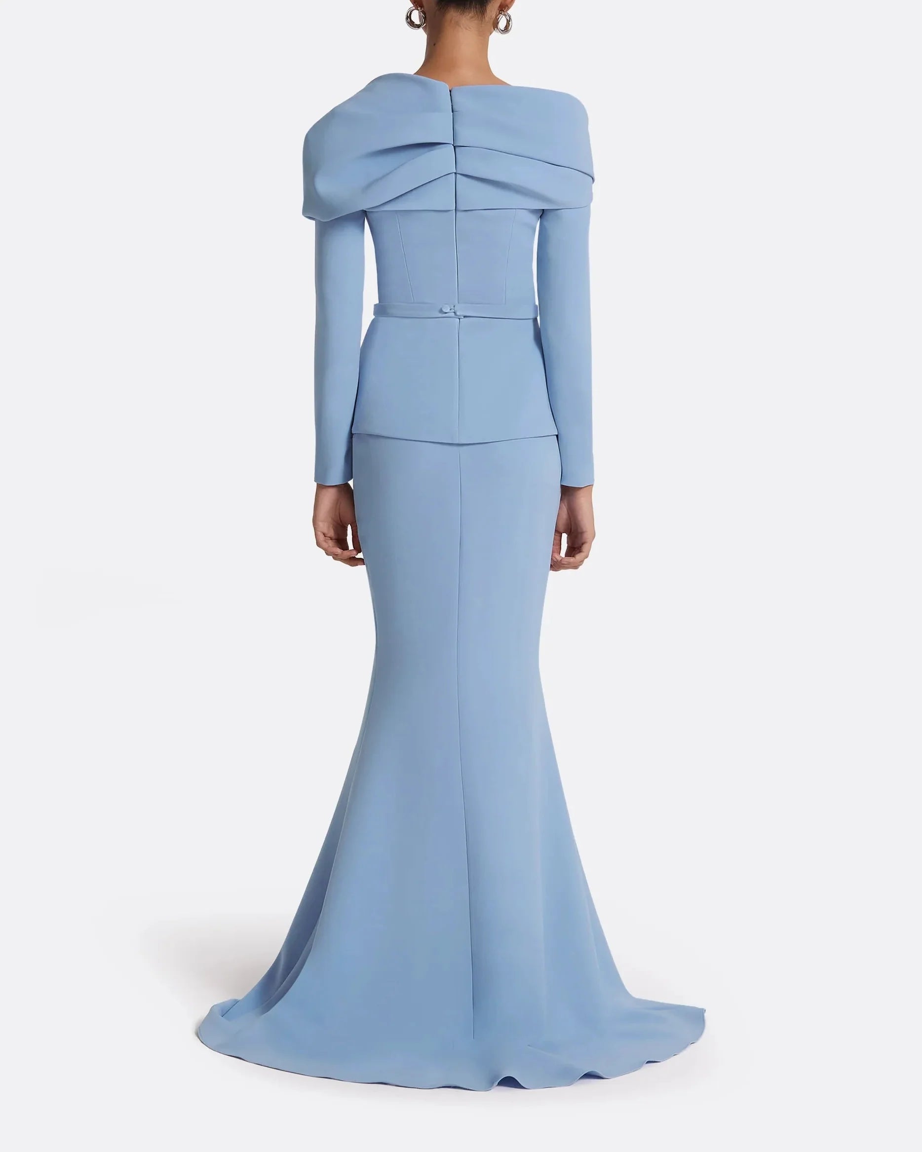 off-shoulder draped gown with peplum waist – SERENL