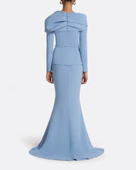 off-shoulder draped gown with peplum waist – SERENL