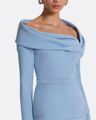 off-shoulder draped gown with peplum waist – SERENL