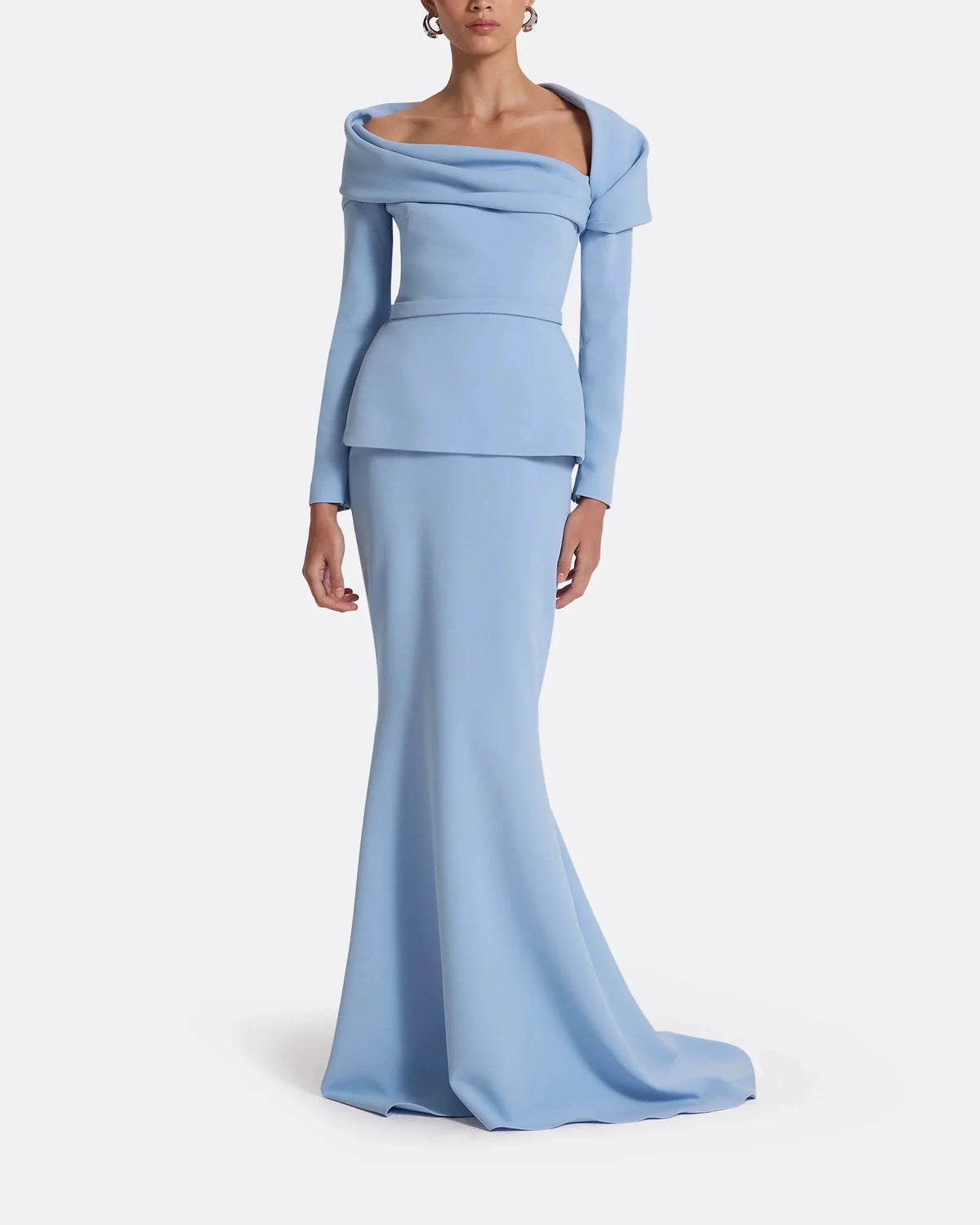 off-shoulder draped gown with peplum waist – SERENL
