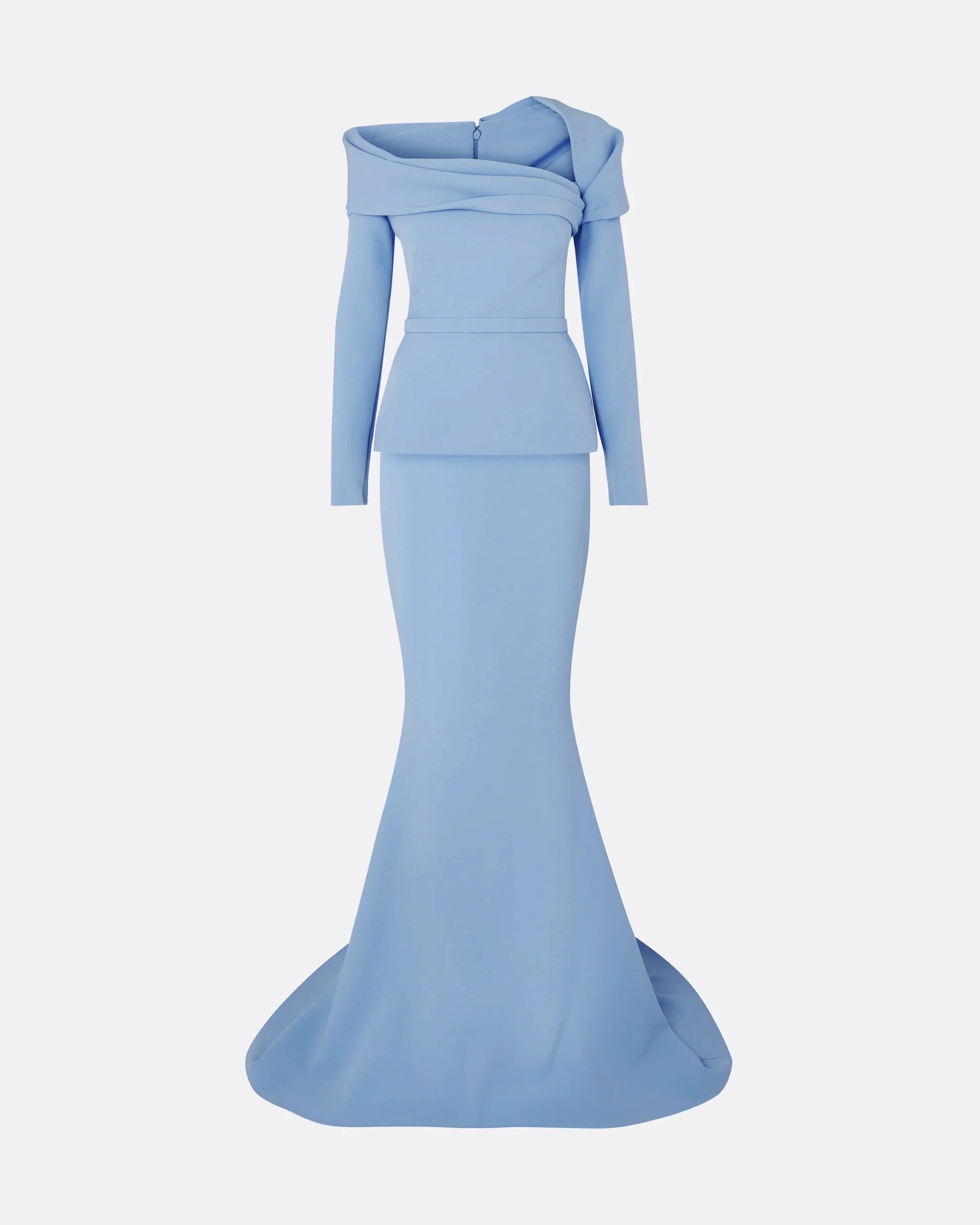 off-shoulder draped gown with peplum waist – SERENL