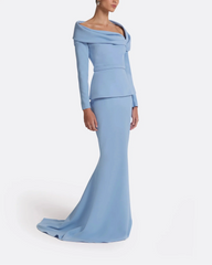 off-shoulder draped gown with peplum waist – SERENL