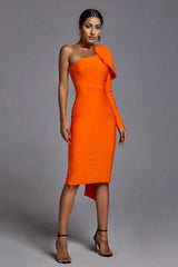one-shoulder draped bow midi dress – Deyan