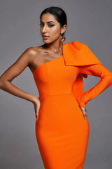 one-shoulder draped bow midi dress – Deyan