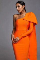 one-shoulder draped bow midi dress – Deyan
