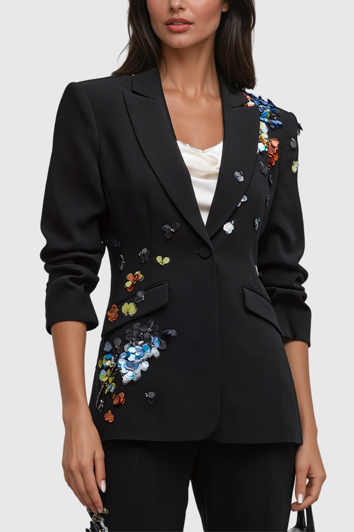 tailored pantsuit with floral sequin embroidery – LORVA