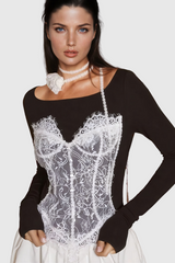 Ahmoua Lace Deconstruct Long Sleeve Top