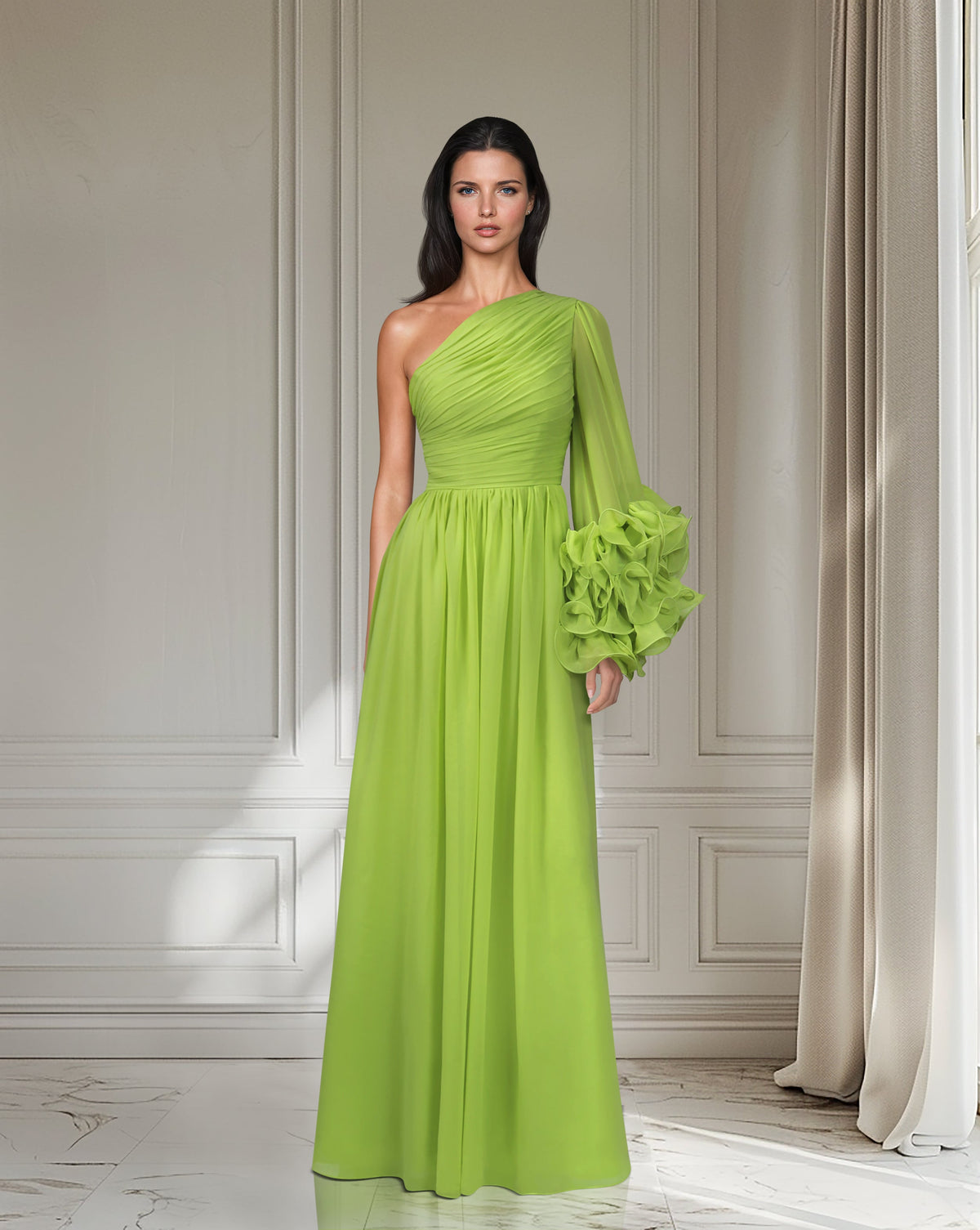 Draped dress with ruffled sleeve- Tarena