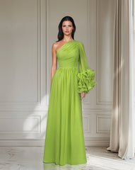 Draped dress with ruffled sleeve- Tarena