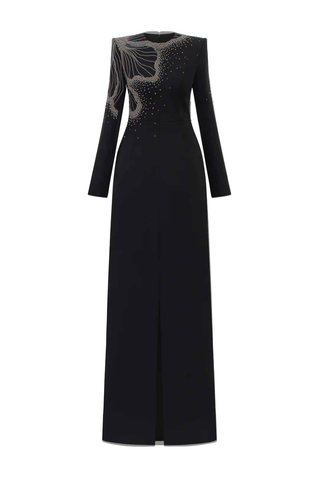 Long-Sleeve Column Dress with Beaded Floral Detail - CELESTE