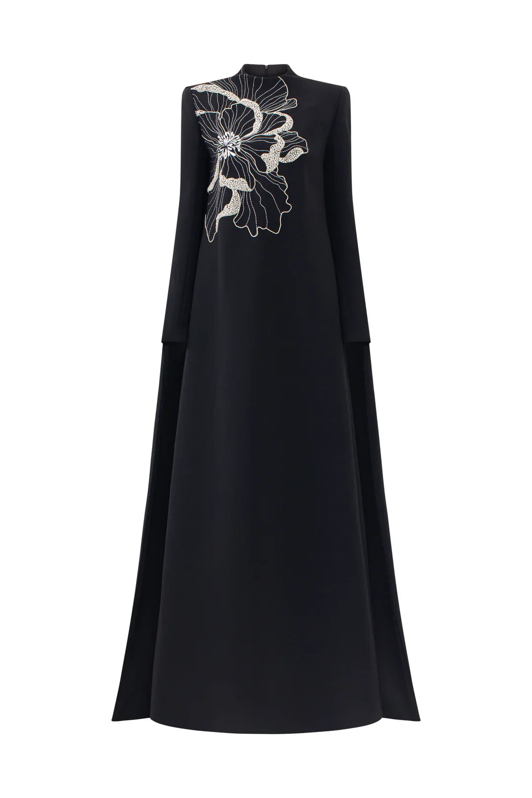 Long-sleeve flared dress with floral embellishment - BLOOM