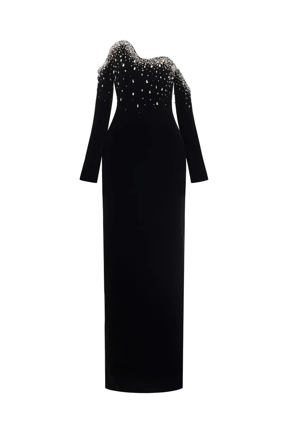 Long-Sleeve Column Dress with Crystal Embellishments - Marilyn