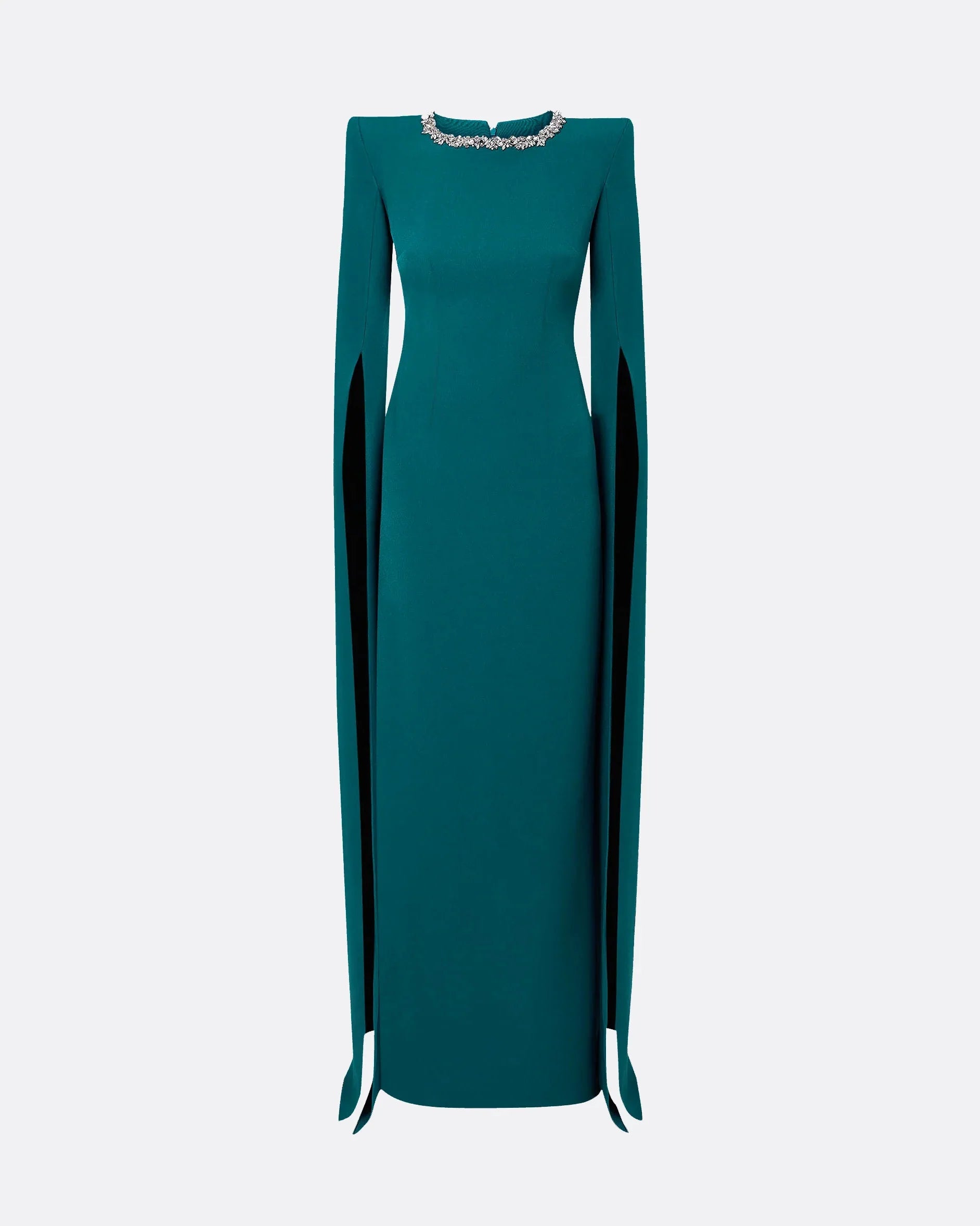 cape-sleeve gown with embellished neckline – EMERIALD