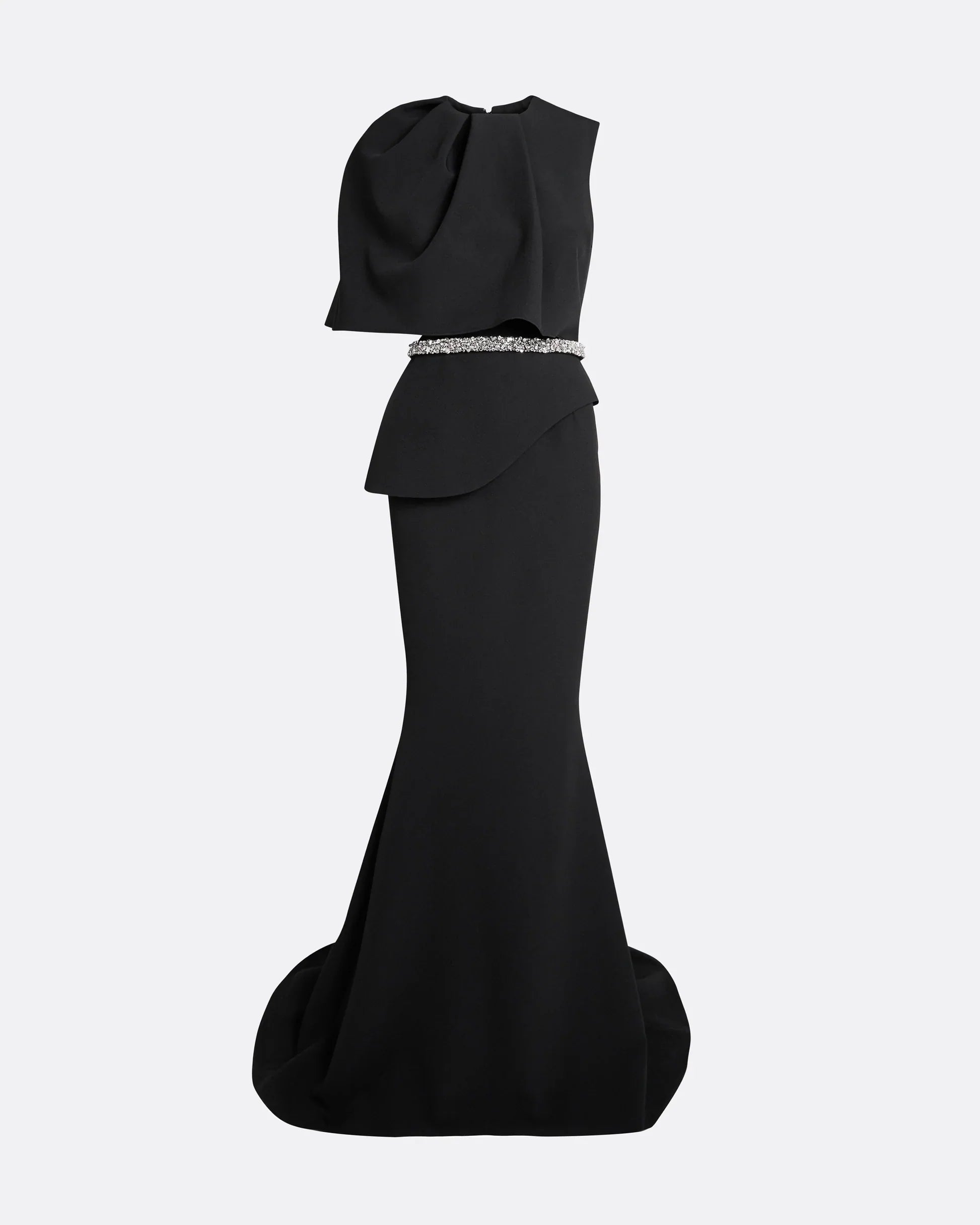 sleeveless trumpet gown with draped overlay and crystal waist – LUXE