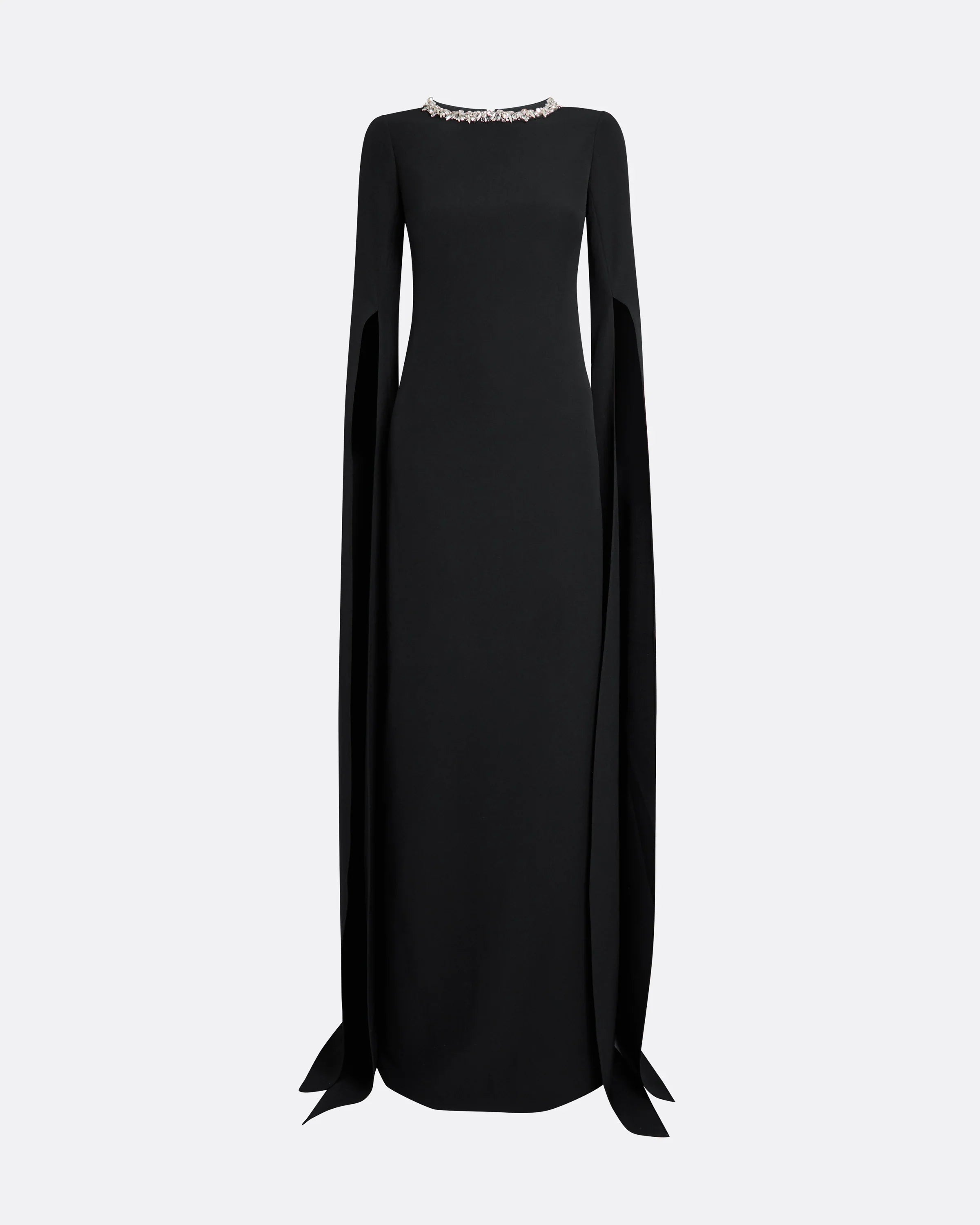 cape-sleeve column gown with crystal neckline – MINTA