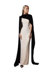Strapless column gown with contrast cape – Ranen