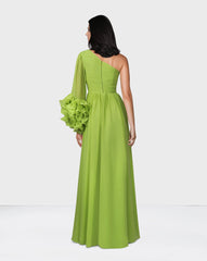 Draped dress with ruffled sleeve- Tarena