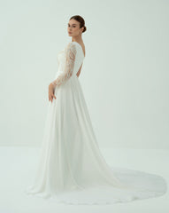 shoulder off wedding dress with beaded sleeve