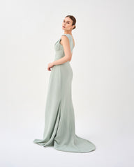 Green mint draped dress with shoulder off-Zumorrod