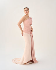 Bicolour draped dress with shoulder off-Kenley