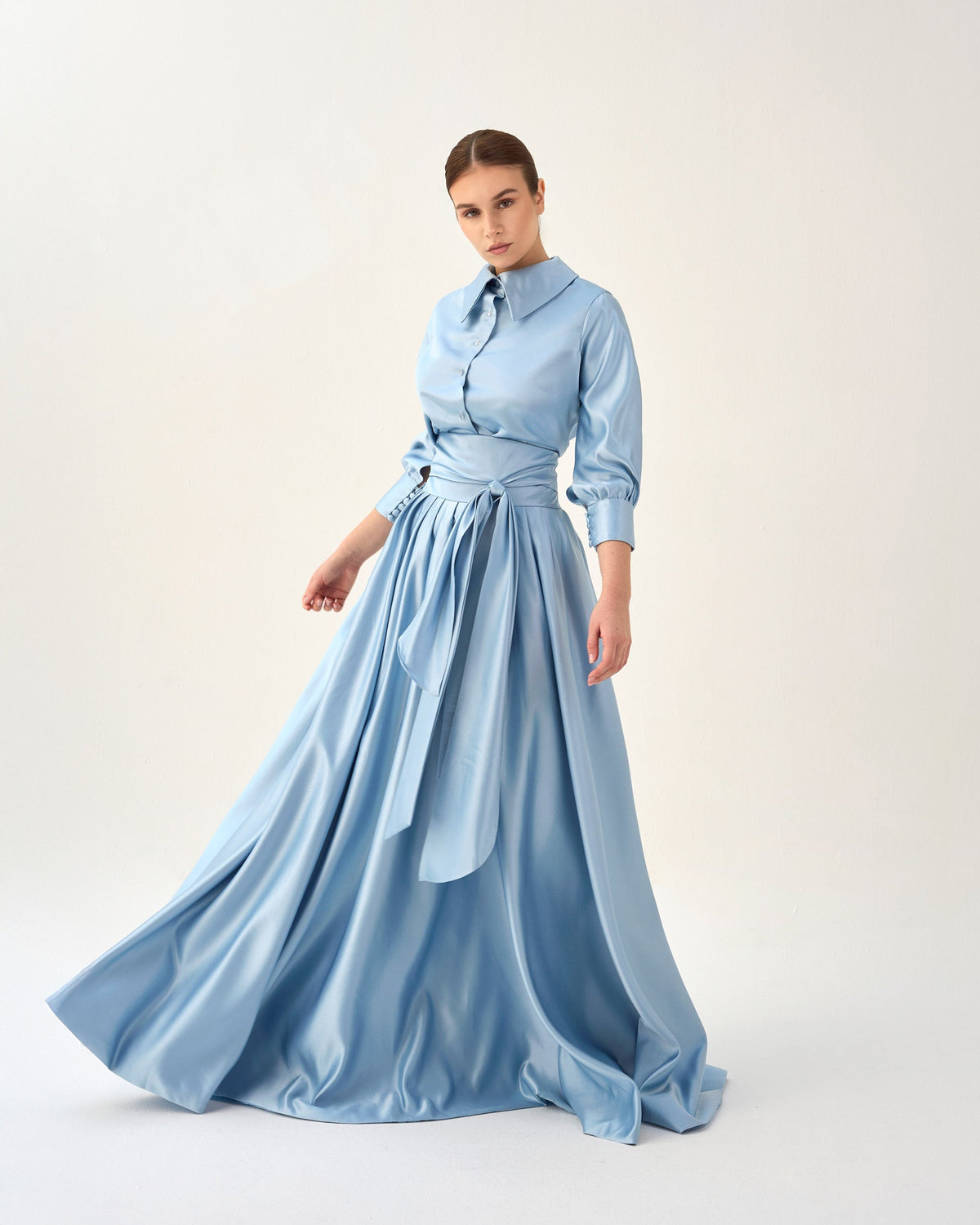 Satin Shirt Dress with Flowing Maxi Skirt – CELESTE