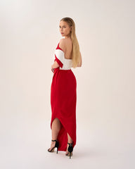 Geometrical neckline dress with draped skirt - CELESTE