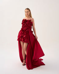 Strapless High-Low Dress with 3D Floral Appliqué – Stephanie
