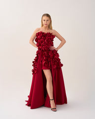 Strapless High-Low Dress with 3D Floral Appliqué – Stephanie