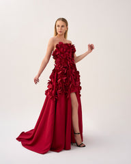 Strapless High-Low Dress with 3D Floral Appliqué – Stephanie