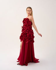 Strapless High-Low Dress with 3D Floral Appliqué – Stephanie