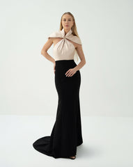 Two-Tone Mermaid Gown with Draped Satin Capelet - BIANCA