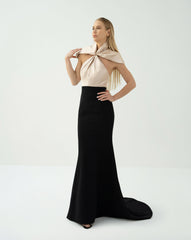 Two-Tone Mermaid Gown with Draped Satin Capelet - BIANCA