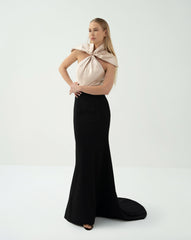 Two-Tone Mermaid Gown with Draped Satin Capelet - BIANCA