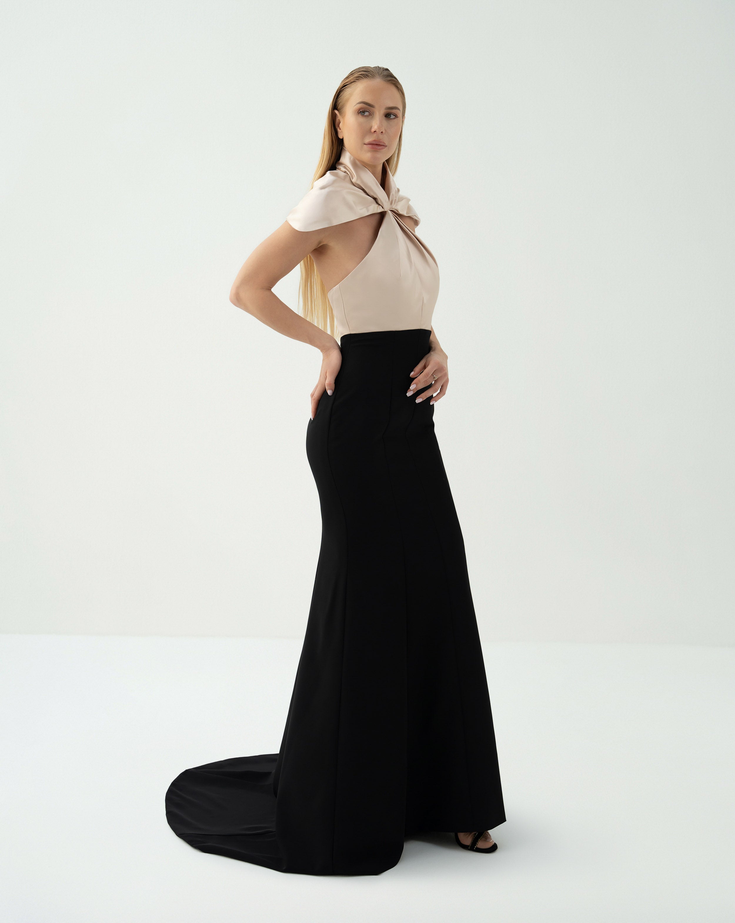 Two-Tone Mermaid Gown with Draped Satin Capelet - BIANCA