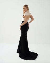 Two-Tone Mermaid Gown with Draped Satin Capelet - BIANCA