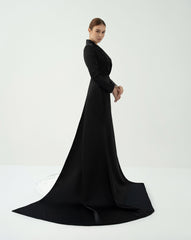 Tuxedo-Inspired Gown with Contrasting Train – Hasniya