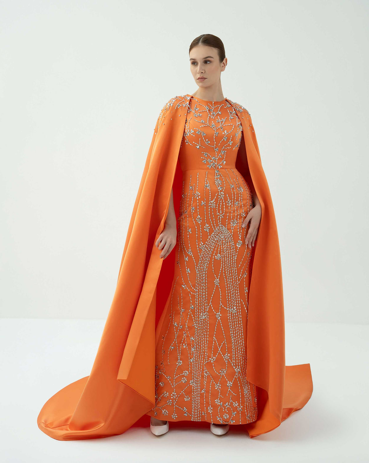 Embellished Column Dress with Dramatic Cape – SOLAR