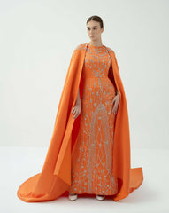 Embellished Column Dress with Dramatic Cape – SOLAR