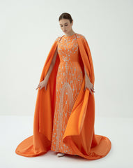 Embellished Column Dress with Dramatic Cape – SOLAR