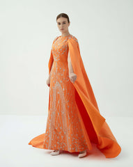 Embellished Column Dress with Dramatic Cape – SOLAR