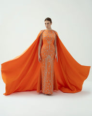 Embellished Column Dress with Dramatic Cape – SOLAR
