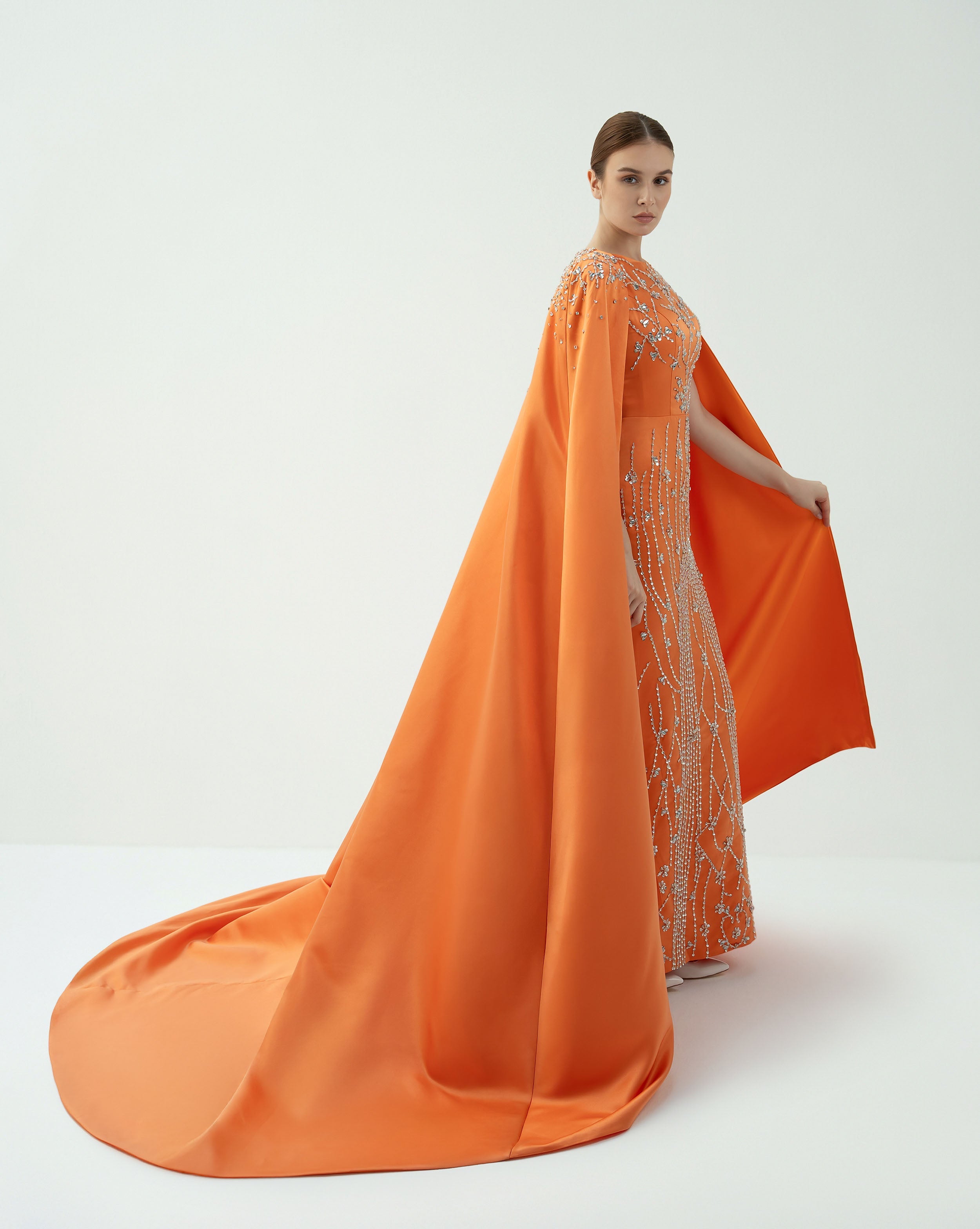 Embellished Column Dress with Dramatic Cape – SOLAR